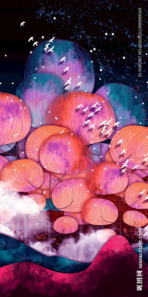 梦幻彩色气泡水彩玄关壁画
