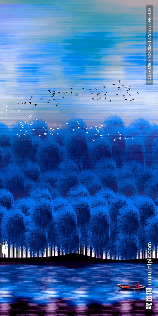 湖畔林间自然风光玄关装饰画