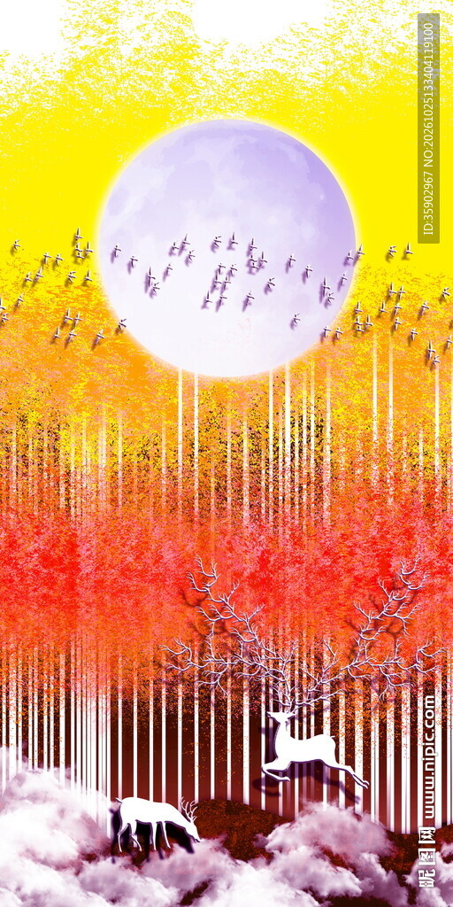 落日雪景唯美玄关壁画
