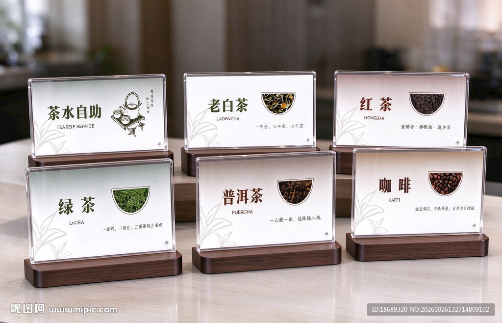 茶饮分类台卡展示茶叶雅致