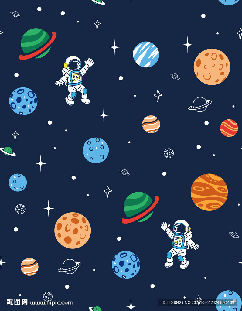 可爱太空宇航员星球图案