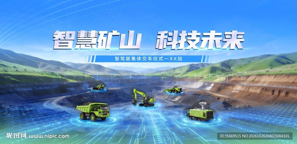 智驾矿山装备集体交车仪式蓝色科