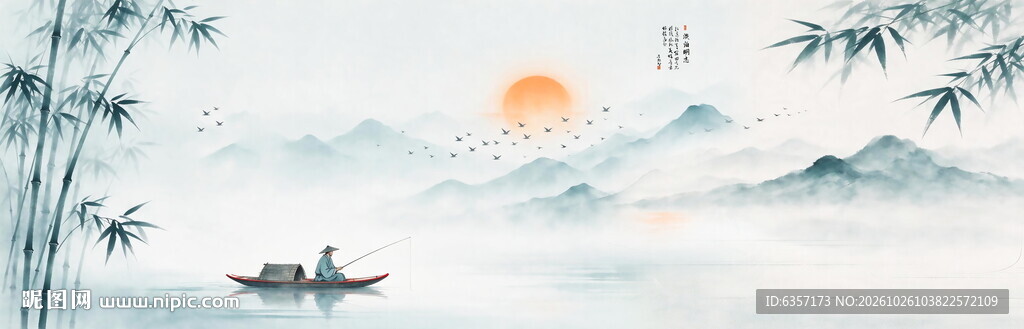 水墨竹子山水画
