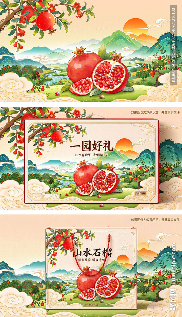 国风石榴包装插画