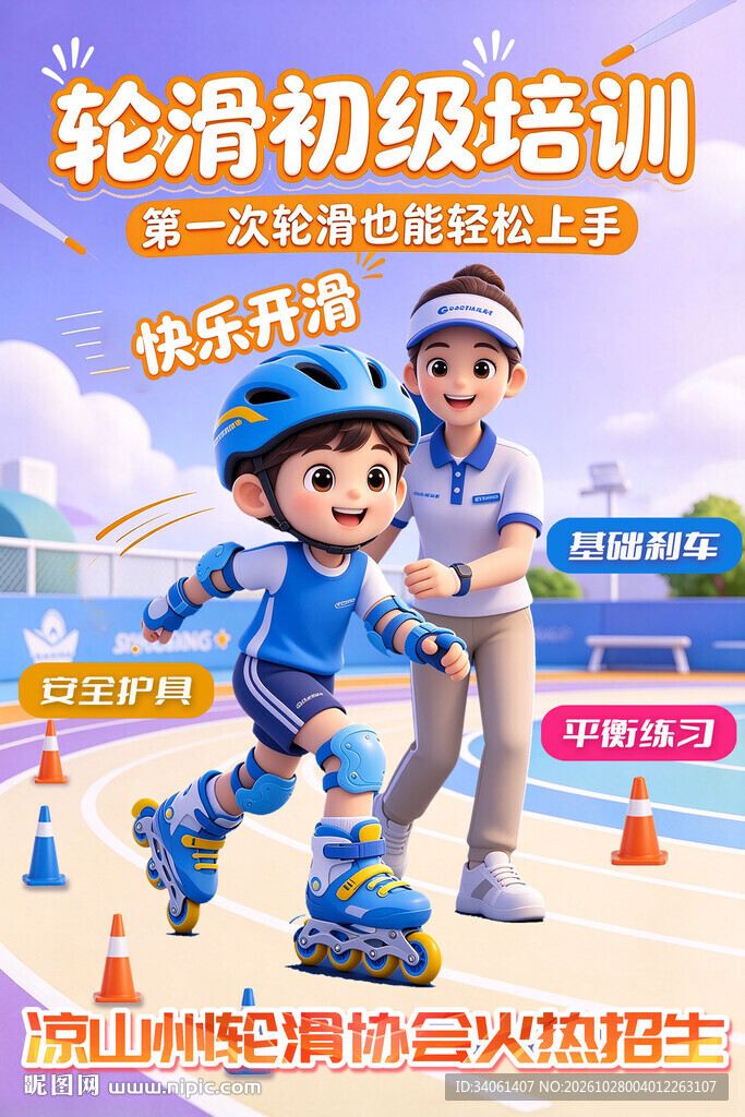 轮滑初级培训海报