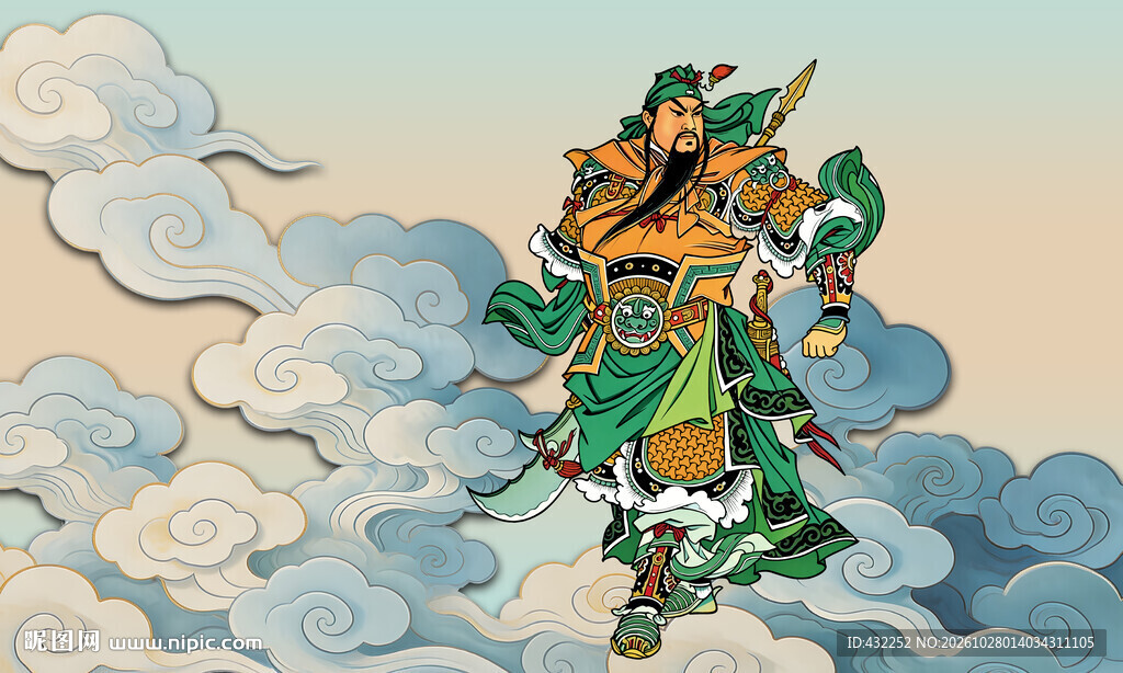 武圣关公祥云古风插画