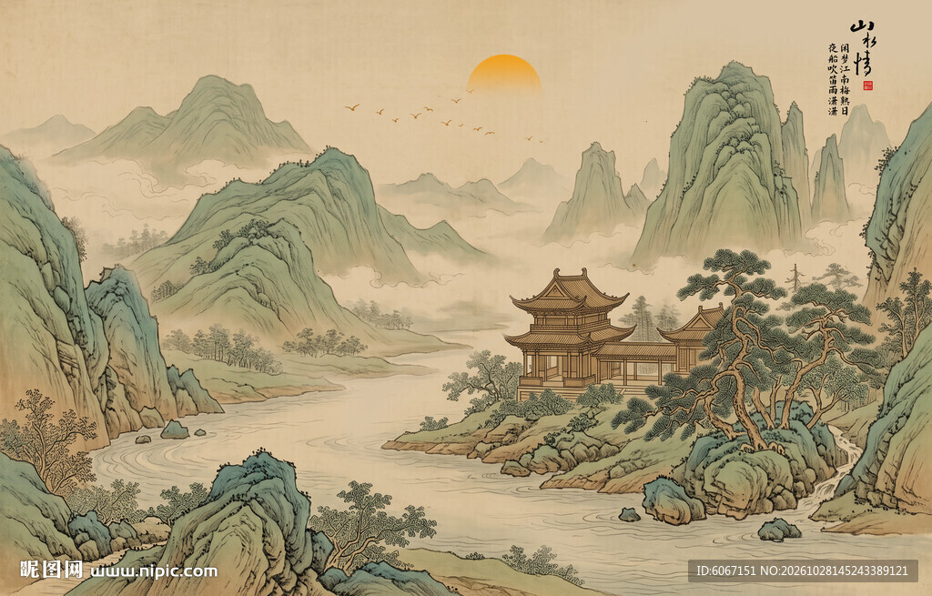宋氏美学山水电视背景墙壁布墙纸