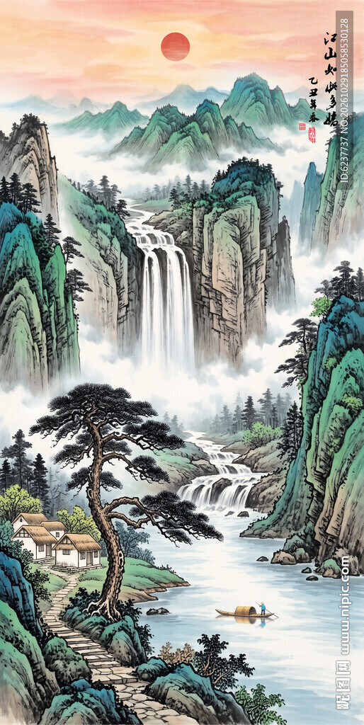 竖幅山水画