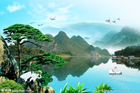 迎客松风景画