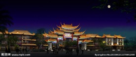 客家古镇门楼夜景方案