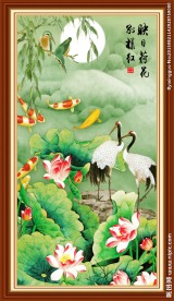 玄关画  荷花九鱼图