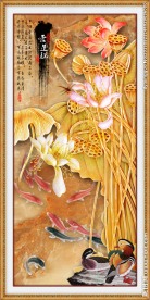 玄关画  荷花九鱼图