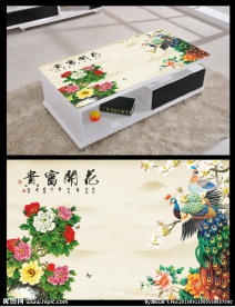 花开富贵牡丹孔雀桌面背景