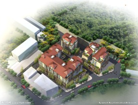 简欧式住宅小区鸟瞰psd