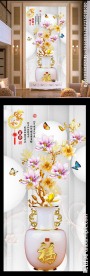 家和富贵3D玄关玉兰花背景墙