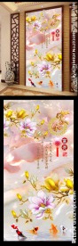 家和富贵玉雕玄关背景墙