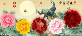 花开富贵牡丹孔雀十字绣无框画