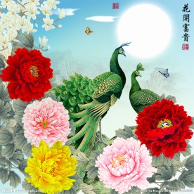 花开富贵牡丹孔雀十字绣无框画
