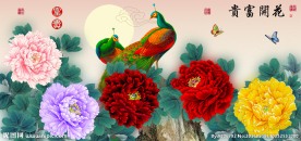 花开富贵牡丹孔雀十字绣无框画