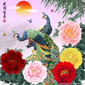 花开富贵牡丹孔雀十字绣无框画