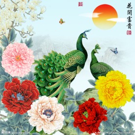 花开富贵牡丹孔雀十字绣无框画