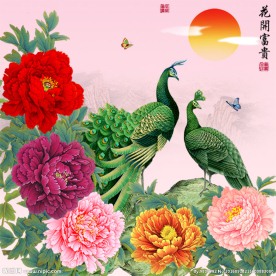 家和万事兴牡丹十字绣无框画