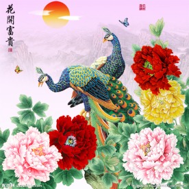 家和万事兴牡丹十字绣无框画