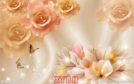 梦幻蝶恋花玫瑰花朵背景