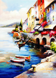 唯美艺术海边油画玄关背景墙