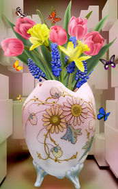3D立体郁金香花瓶玄关背景墙