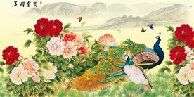花开富贵牡丹孔雀十字绣无框画