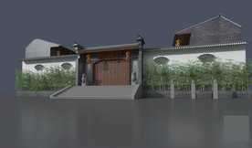 中式四合院瓦房外观门楼3d模型