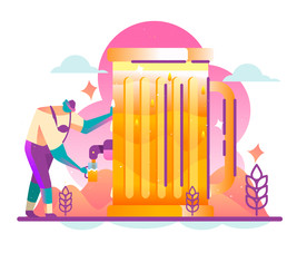 手绘抽象巨大啤酒杯插画设计AI