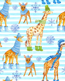 手绘圣诞长颈鹿条纹底纹服装印花