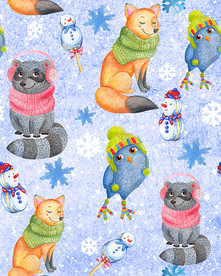 手绘圣诞节圣诞狐狸圣诞鸟图案