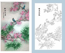 梅雀迎春线稿图