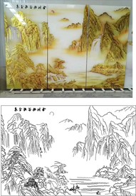 艺术玻璃山水背金川幽谷流玉泉