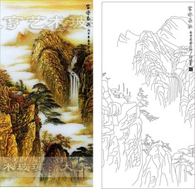 艺术玻璃金箔山水画富水长流