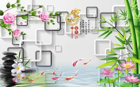 家和富贵竹子荷花图