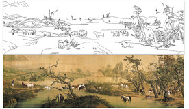 矢量图 百骏图 树 山水 马