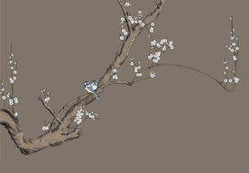 手绘工笔花鸟梅花