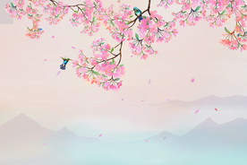 樱花壁画 国画梅花 桃花花鸟