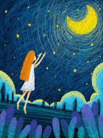 线圈星空下的女孩插画