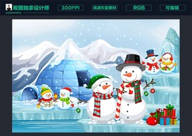 卡通冰屋雪人圣诞节素材