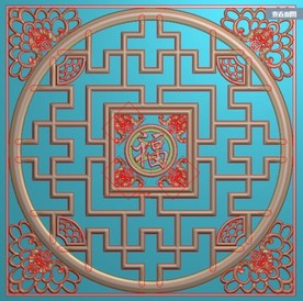 镂空蝙蝠福窗花精雕图浮雕图灰度