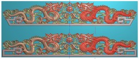 横板镂空双龙戏珠精雕图浮雕灰度