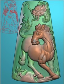 龙马精神挂件生肖马精雕图浮雕图