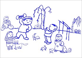 小孩子公园晨运 手绘画