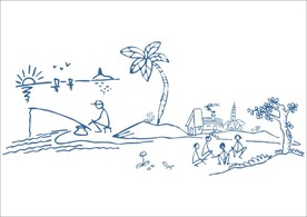 海边钓鱼 线条画