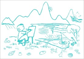 艺术家海边写生 插画
